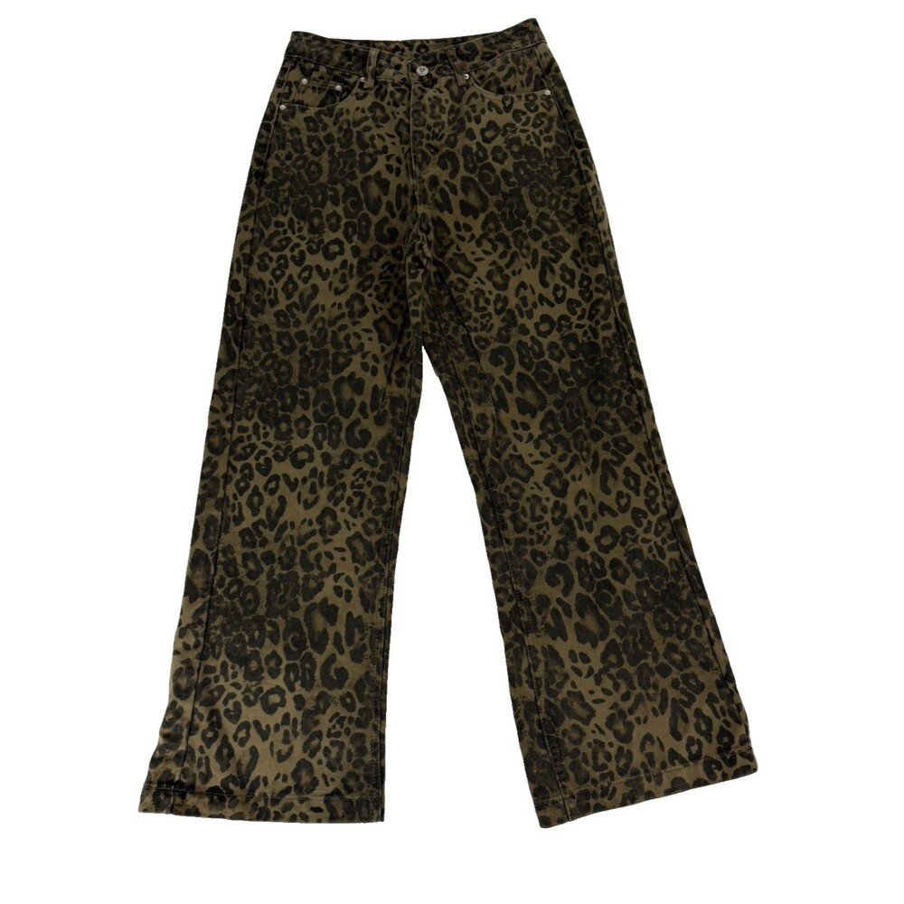 Delfric Eden Leopard Print Wide Leg Jeans Womens 29 High Rise Animal Print Stree - Picture 2 of 11
